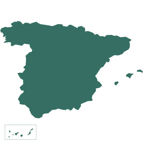 Kort over Spanien.