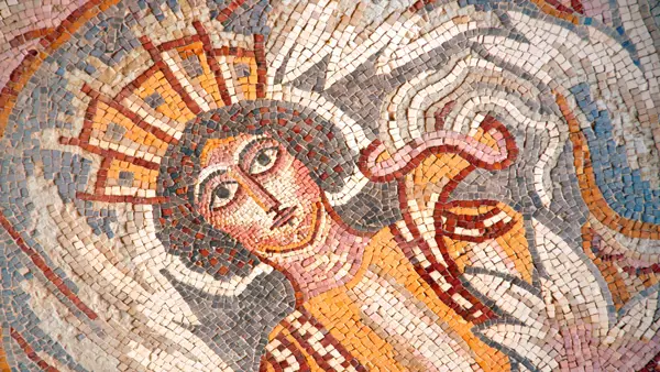 Detalje fra mosaik i St. George-katedralen i Madaba i Jordan.
