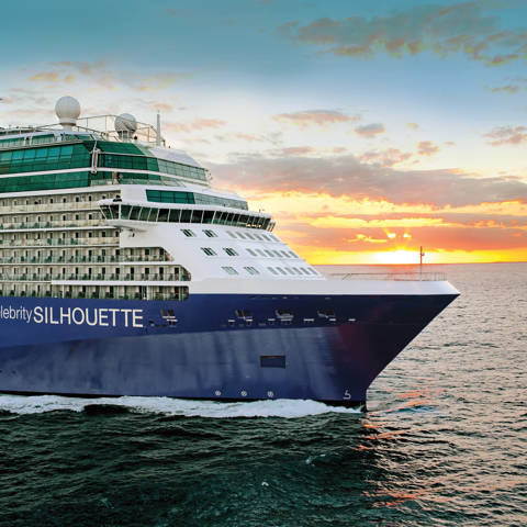 Skib Celebrity Silhouette Solnedgang.