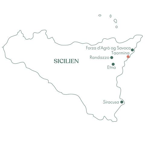 Kort og ruteplan for Sicilien og Taormina med Vitus Rejser.